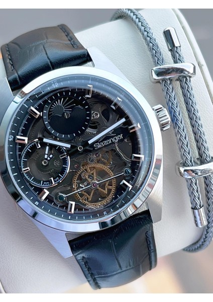 Otomatik Seri Mehtap ve Güneş Kadranlı Italyan Bileklik Hediyeli Erkek Kol Saat ESL.2559.1