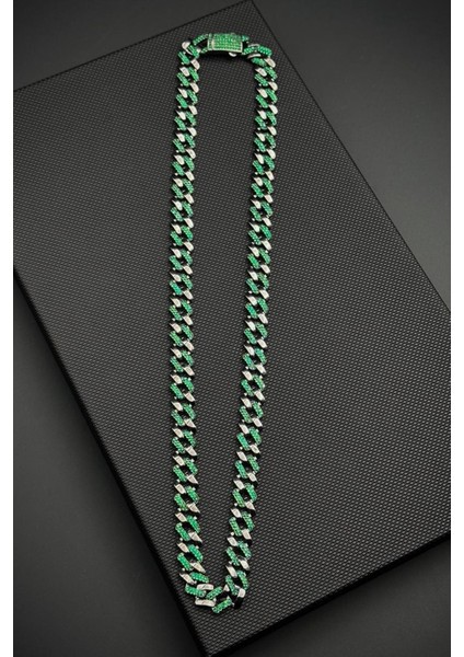 925 Ayar Gümüş Yeşil Zirkon Taşlı Füme Renk Erkek Kolye FRJ30938-1038-Y