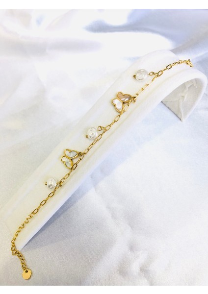 Sedef Taşlı Kelebek Çelik Bileklik