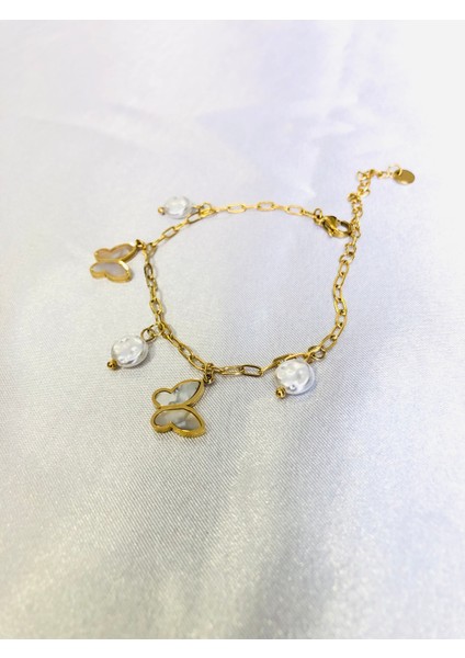 Sedef Taşlı Kelebek Çelik Bileklik fırsatları