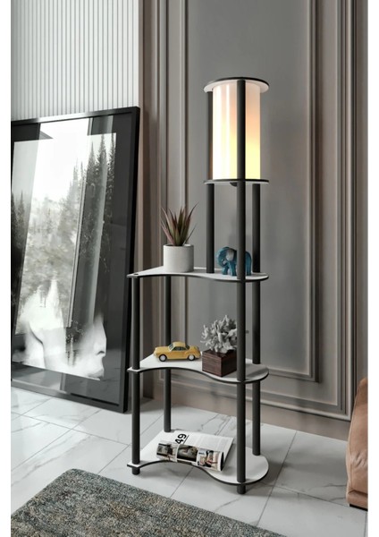 Estilo Dekoratif Raflı Lambader Beyaz