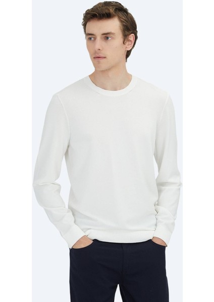 Ekru Bisiklet Yaka Düz Örgü Triko Kazak fiyatları
