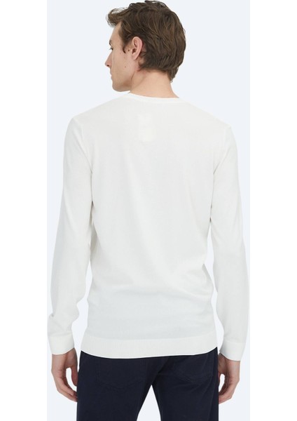 Ekru Bisiklet Yaka Düz Örgü Triko Kazak