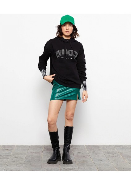 Lcw Vision Siyah Baskılı Kadın Kalın Hoodie modelleri