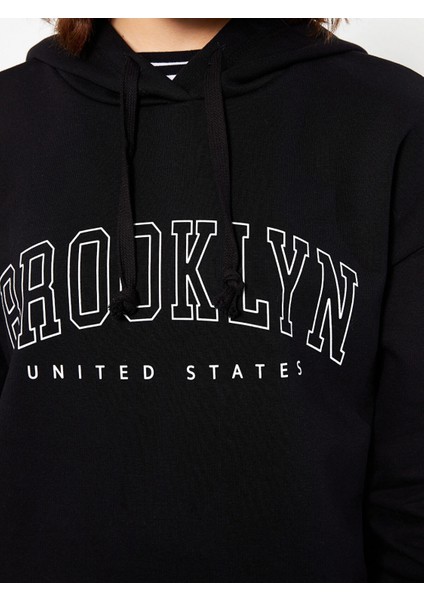 Lcw Vision Siyah Baskılı Kadın Kalın Hoodie fırsatları