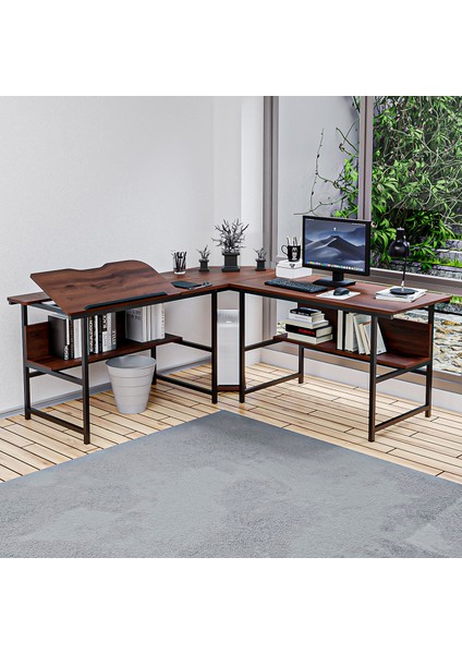 300-C Ceviz L Bilgisayar ve Çizim Masası