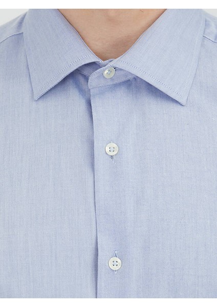 Açık Lacivert Regular Fit Dokuma Klasik Pamuk Karışımlı Gömlek indirimleri
