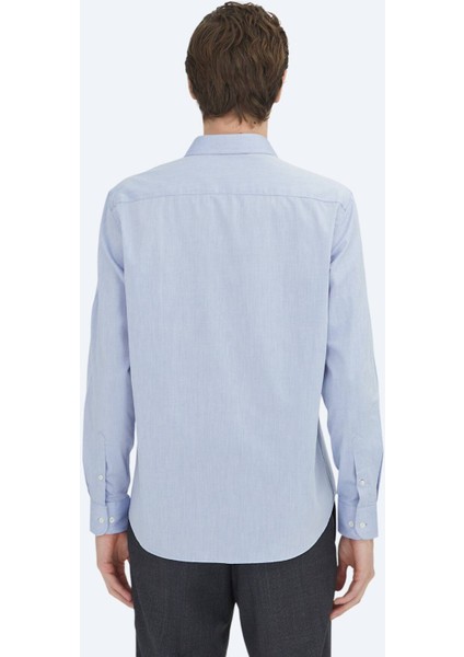 Açık Lacivert Regular Fit Dokuma Klasik Pamuk Karışımlı Gömlek