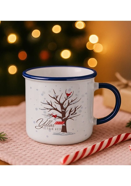 Kişiye Özel Isimli Yılbaşı Tasarımlı Lacivert Emaye Kupa Bardak -10, Arkadaşa Hediye, Yeni Yıl Hediyesi