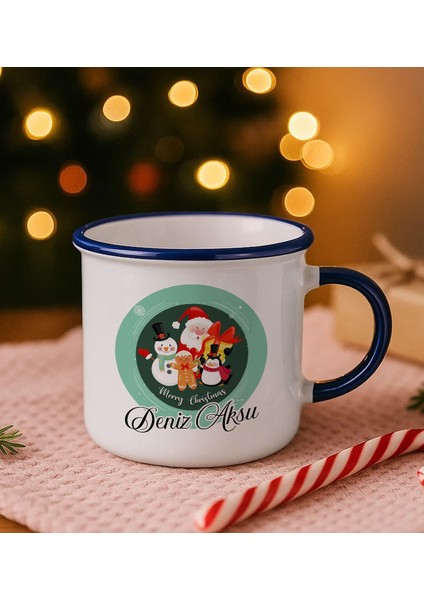 Kişiye Özel Isimli Yılbaşı Tasarımlı Lacivert Emaye Kupa Bardak -2, Arkadaşa Hediye, Yeni Yıl Hediyesi