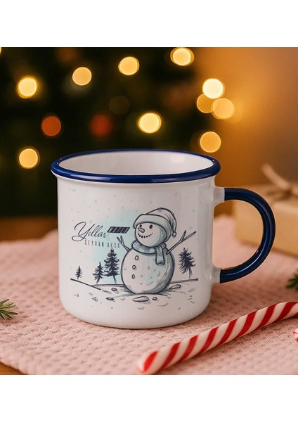 Kişiye Özel Isimli Yılbaşı Tasarımlı Lacivert Emaye Kupa Bardak -8, Arkadaşa Hediye, Yeni Yıl Hediyesi