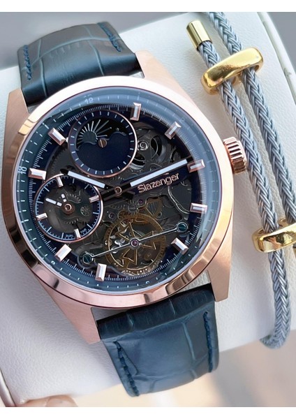 Otomatik Seri Mehtap ve Güneş Kadranlı Italyan Bileklik Hediyeli Erkek Kol Saat ESL.2559.6