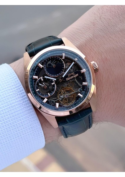 Otomatik Seri Mehtap ve Güneş Kadranlı Italyan Bileklik Hediyeli Erkek Kol Saat ESL.2559.6 modelleri