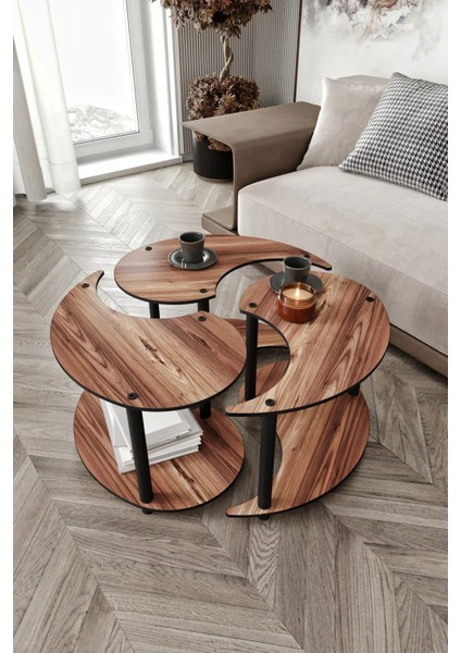 Yin Yang 3'lü Orta Sehpa Ceviz