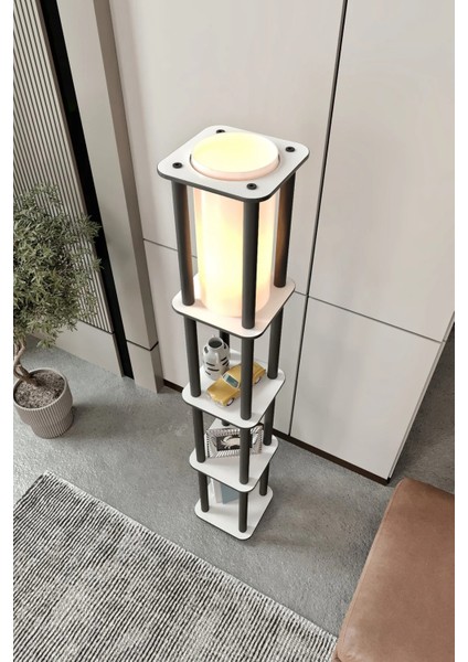 Estantes Kare Dekoratif Raflı Lambader Beyaz modelleri