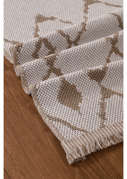 %100 Pamuk Yıkanabilir Modern Halı-Beyaz Kahverengi Kaşık Desenli, Toz Tutmayan Yumuşak Dokulu, Salon-Yatak Odası-Çocuk Odası ,halı,pamuk Halı ,kaşık Desenli Halı ,yıkanabilir Halı ,