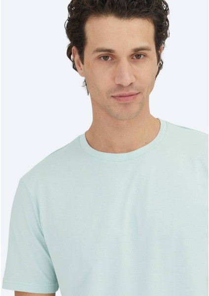 Açık Yeşil Düz Bisiklet Yaka %100 Pamuk T-Shirt