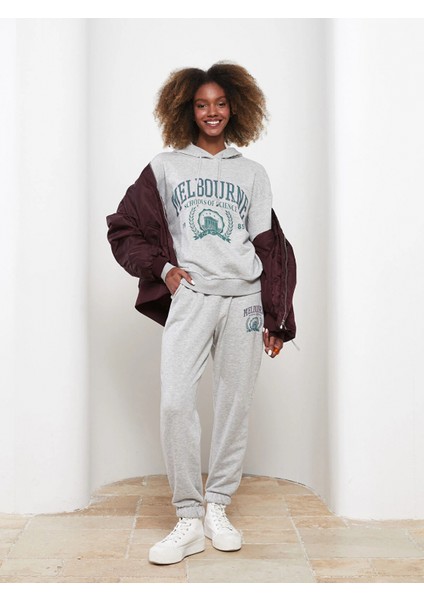 Lcw Vision Gri Kapüşonlu Baskılı Uzun Kollu Kadın Sweatshirt