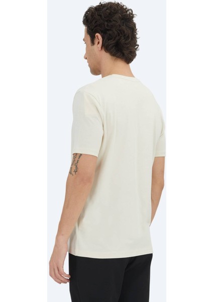 Ekru Düz Bisiklet Yaka %100 Pamuk T-Shirt
