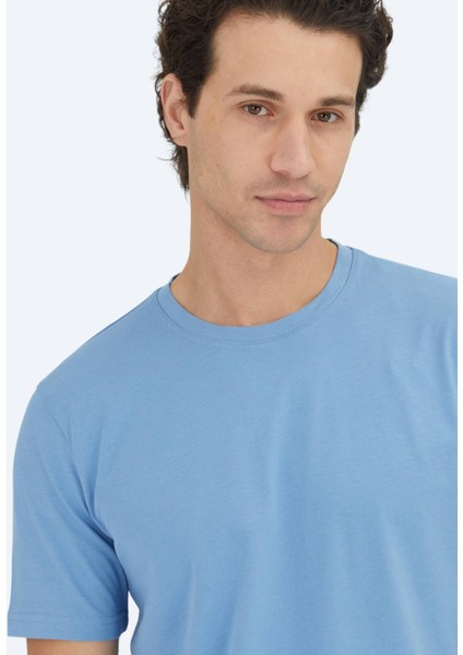 Mavi Düz Bisiklet Yaka %100 Pamuk T-Shirt