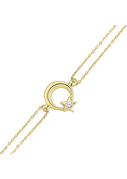 Altın Ayyıldız Tektaşlı Bileklik