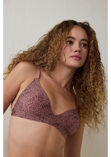 Gül Kurusu Tattoo Effect Dikişsiz Balensiz Çıkarılabilir Kaplı Üçgen Sütyen