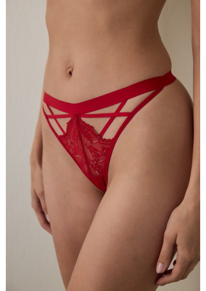 Kırmızı Strap Detailed Tanga Külot
