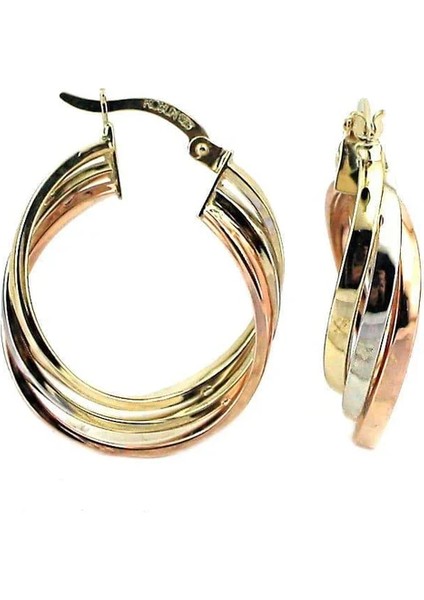 14 Ayar Altın Üç Renk Halka Küpe