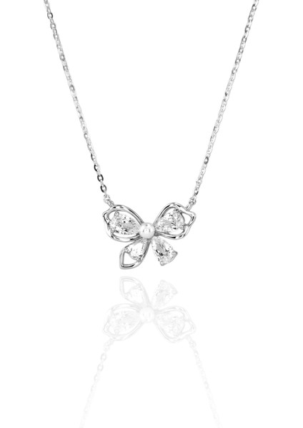 925 Ayar Gümüş Mozanit Taşlı Fiyonk Kadın Gümüş Kolye