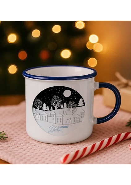 Kişiye Özel Isimli Yılbaşı Tasarımlı Lacivert Emaye Kupa Bardak -9, Arkadaşa Hediye, Yeni Yıl Hediyesi