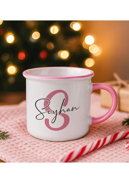 Kişiye Özel Isimli Pembe Emaye Kupa Bardak -10, Arkadaşa Hediye, Sevgiliye Hediye