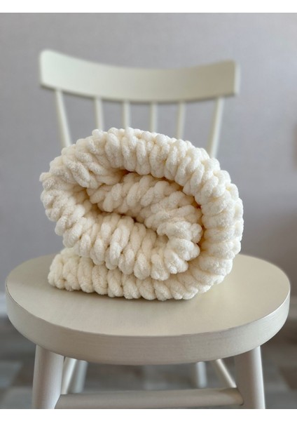 Handmade Ekru Renk Puffy Bebek Battaniyesi 90X90 cm
