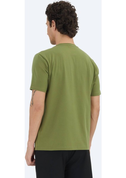 Yeşil Düz Bisiklet Yaka Pamuk Karışımlı T-Shirt