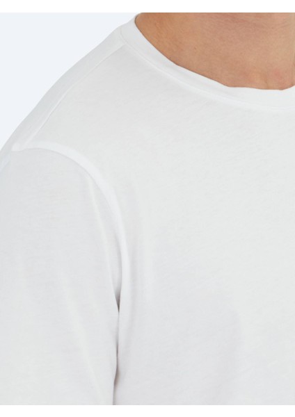 Kırık Beyaz Düz Bisiklet Yaka %100 Pamuk T-Shirt