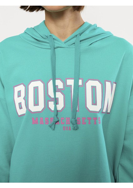 Lcw Vision Yeşil Kapüşonlu Baskılı Uzun Kollu Kadın Sweatshirt fırsatları