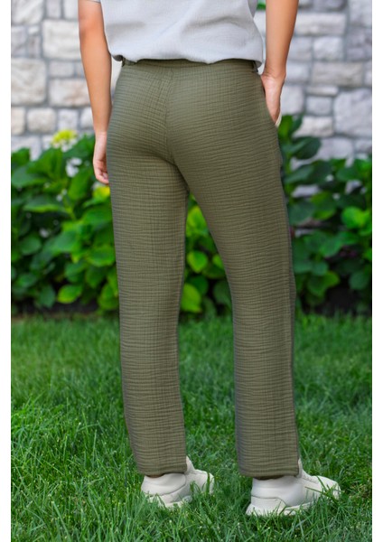Beli Lastikli Multi Çift Cepli Müslin Kadın/erkek Unisex Yazlık Pantolon Haki Hk fiyatları