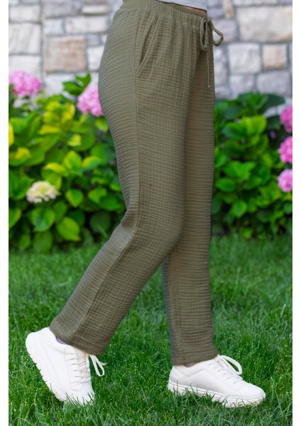 Beli Lastikli Multi Çift Cepli Müslin Kadın/erkek Unisex Yazlık Pantolon Haki Hk modelleri