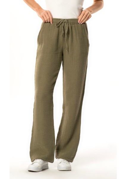 Beli Lastikli Multi Çift Cepli Müslin Kadın/erkek Unisex Yazlık Pantolon Haki Hk indirimleri