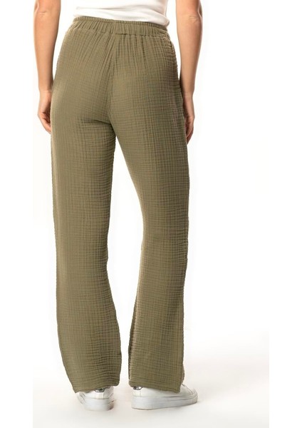 Beli Lastikli Multi Çift Cepli Müslin Kadın/erkek Unisex Yazlık Pantolon Haki Hk