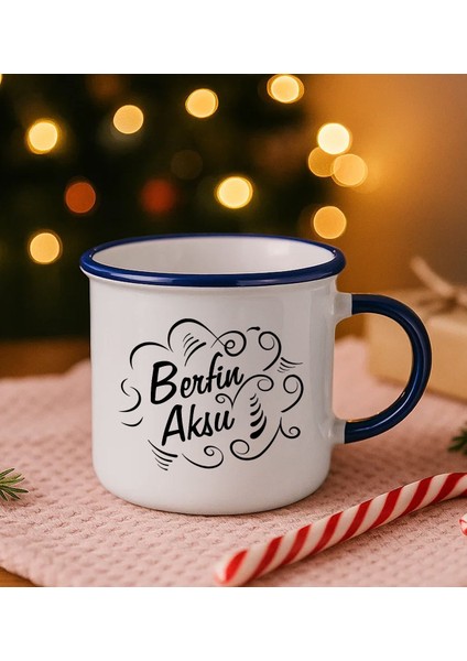 Kişiye Özel Isimli Lacivert Emaye Kupa Bardak -1, Arkadaşa Hediye, Sevgiliye Hediye