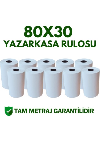 80X30 Termal Yazıcı Kağıdı – Fiş Rulosu (Yüksek Kalite) 100 Adet Rulo -10 Paket indirimleri