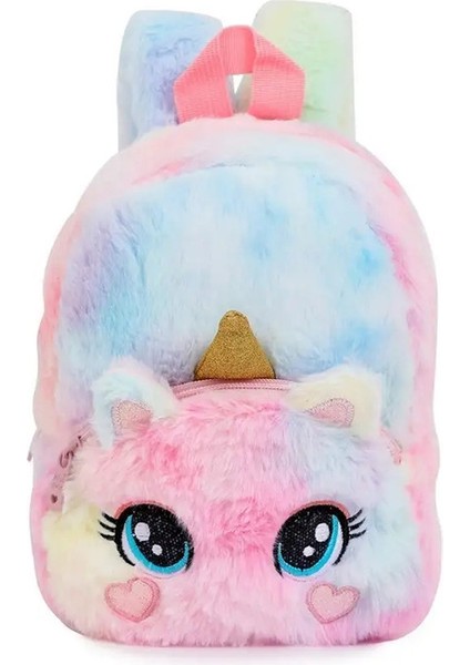 Kızlar ve Erkek Anaokulu Omuz Çantaları Çocuk Karikatürü Unicorn Peluş Peluş Büyük Gözlü Sırt Çantası Çocukların Renkli Peluş Sırt Çantası Renk: EB60C0 (Yurt Dışından)