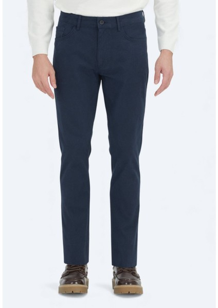 Lacivert Düz Dokuma Slim Fit Spor Pamuk Karışımlı Pantolon modelleri