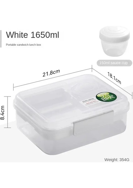 Taşınabilir Sap Tasarım Çift Katmanlı Öğle Yemeği Kutusu Bölmesi Bento Kutuları Öğrenciler Toddler Bento Contains Açık Salata Piknik Kutusu Renk: WHITE1650ML (Yurt Dışından)