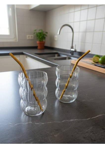 Borosilikat Cam Boğum Bardak Cam Pipetli Kokteyl Seti 500 ml