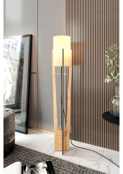 Minimalist Meşe Lambader Krem Guaj