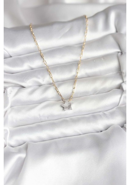 Pirinç Gold Renk Zincirli Zirkon Taşlı Minimal Yıldız Model Kadın Kolye - Lisinya fiyatları