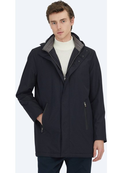 Lacivert Kapüşonlu Casual Dokuma Kaban fiyatları