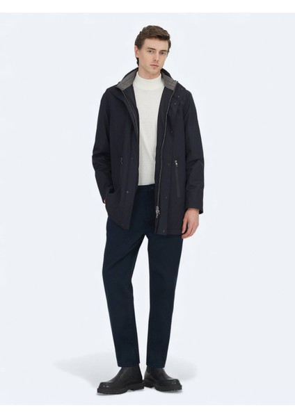 Lacivert Kapüşonlu Casual Dokuma Kaban modelleri