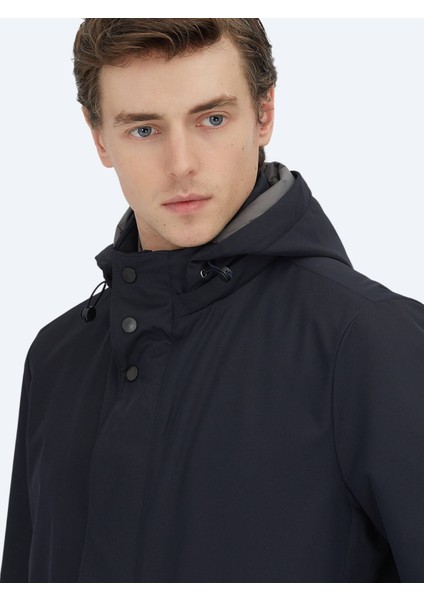 Lacivert Kapüşonlu Casual Dokuma Kaban fırsatları